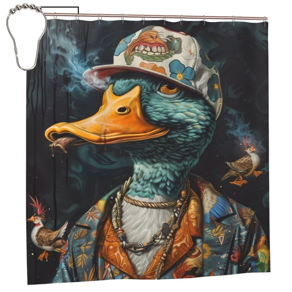 Rateoe Hip-Hop Duck Shower Curtain - Fancy Bathroom Shower Curtain Sets - Waterproof Shower Curtain with Hooks with 12 Plastic Hooks 72x72 Inches