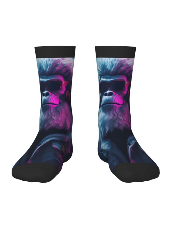 Hip-Hop Glasses Gorilla Pattern Children's Socks, Socks Gifts ,kids Crew Soft Cotton Socks , Moisture-Wicking, Durable, Ideal for Daily Wear & Sports