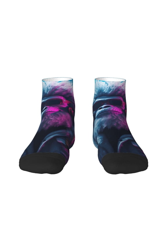 Hip-Hop Glasses Gorilla Pattern Quarter Crew Socks,Toe Seamed Ankle Socks,Cotton Cushioned Breathable Athletic Crew Sports Socks
