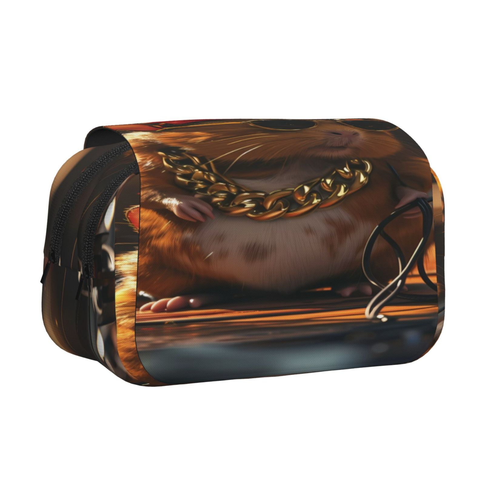 Rateoe Hip-Hop Guinea Pig. Pattern Double Clamshell Pen Case, Storage Organizer with Two Zipper Compartments– Holds Up to 50 Pencils & Pens