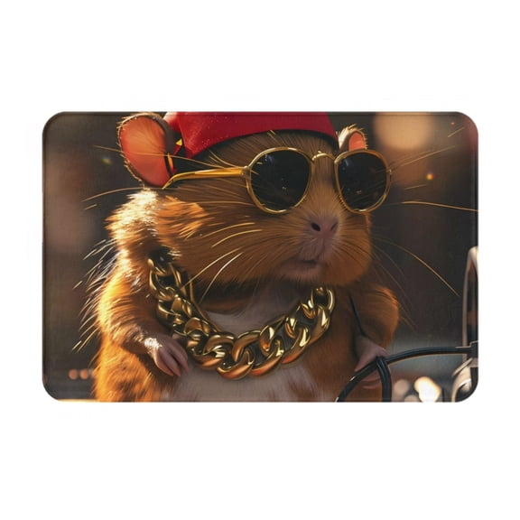 Rateoe Hip-Hop Guinea Pig. Pattern Flannel Door Mat Indoor Outdoor Entrance, Waterproof All-Weather Doormat,Fade Resistant, Low Profile Entryway Mat 16x24in