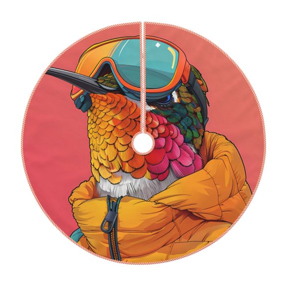 Rateoe Hip Hummingbird In Jacket Pattern Christmas Tree Skirt with Ties, Christmas Tree Decorations, Farmhouse Christmas Decor Xmas Holiday Decorations-36"