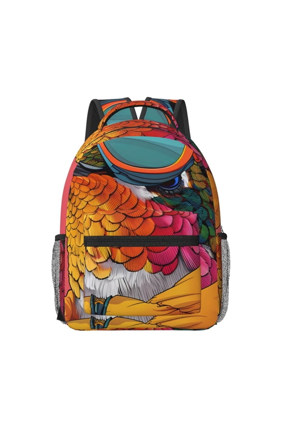 Hip Hummingbird In Jacket Pattern Durable Student Backpack Laptop Bag- Ergonomic Design, Waterproof Twill Fabric - Ideal for School, Travel, and Outdoor Activities-One Size