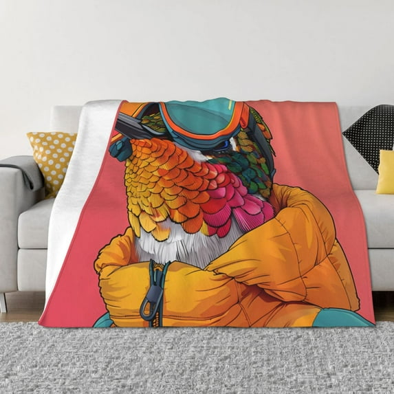 Rateoe Hip Hummingbird In Jacket Pattern Flannel Throw Blanket, Ultra-soft Blanket for Bed, Couch, Car, Hypoallergenic Anti-pilling blanket-50"x40"(Horizontal)