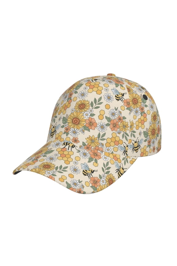 Hippie Bee Honeycomb Pattern Baseball Cap Outdoor Cap Mountain Dad Hat - Unstructured Soft Cotton Cap-Adjustable UV Protection Cap