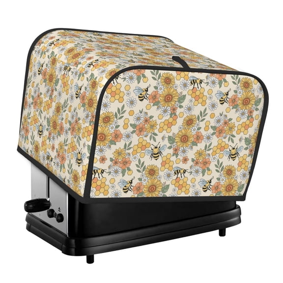 Rateoe Hippie Bee Honeycomb Pattern Toaster Covers 4 Slice Wide Slot,Bread Machine Cover,Bread Dust Cover & Fingerprint Protection,Appliance Covers