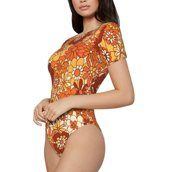 Rateoe Hippie Flower Printed Women Rash Guard Short Sleeve,Tummy control Swimsuit Surfing Swimsuit Bathing Suit Short-sleeved Onesie UPF 50+