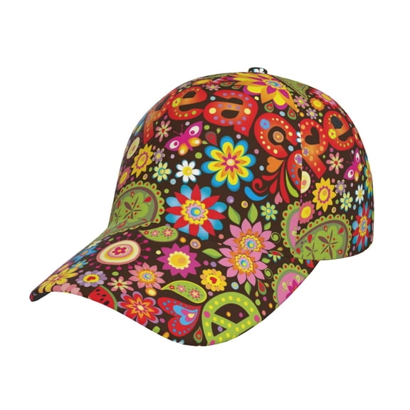 Rateoe Hippie Peace Love Pattern Men’s Baseball Cap – Adjustable Curved Brim Hat, Soft Cotton Sports Cap for Outdoor, Casual, and Everyday Wear, Comfortable & Breathable