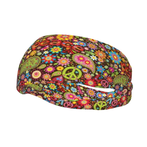 Rateoe Hippie Peace Love Pattern Sports Headbands ,Moisture Wicking Workout Headband, Sweatband Headbands for Running,Cycling,Yoga,Hairband for Women and Men