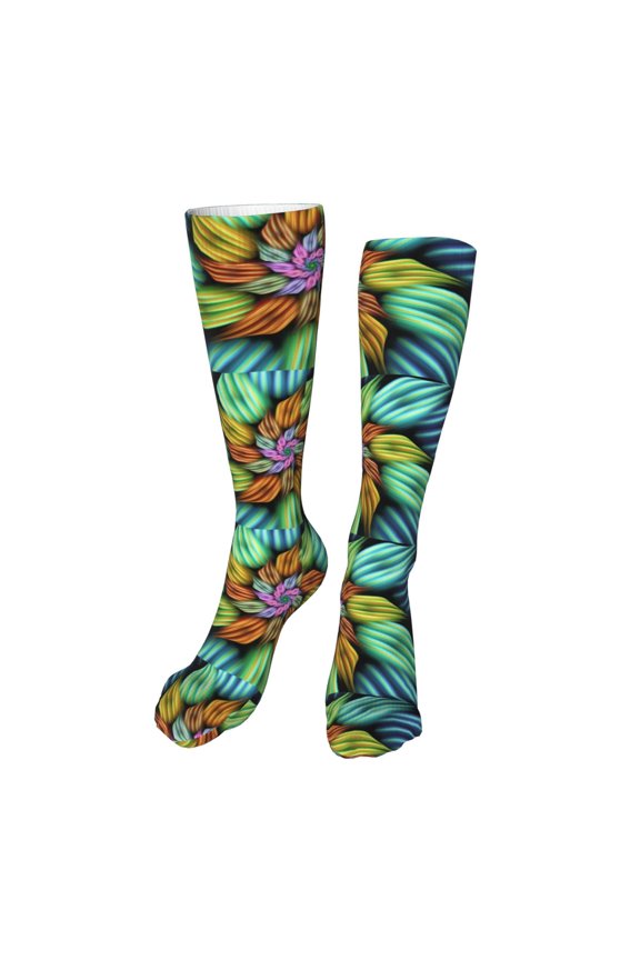 Hippie Style print Women's Men's Novelty 20in Crew Socks Cotton Socks Knee High Socks for Walking,Running,Nurses,Pregnancy-One Size