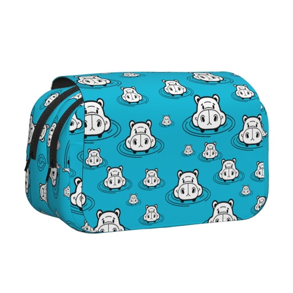 Rateoe Hippo In Water Head Pattern Double Clamshell Pen Case, Storage Organizer with Two Zipper Compartments– Holds Up to 50 Pencils & Pens