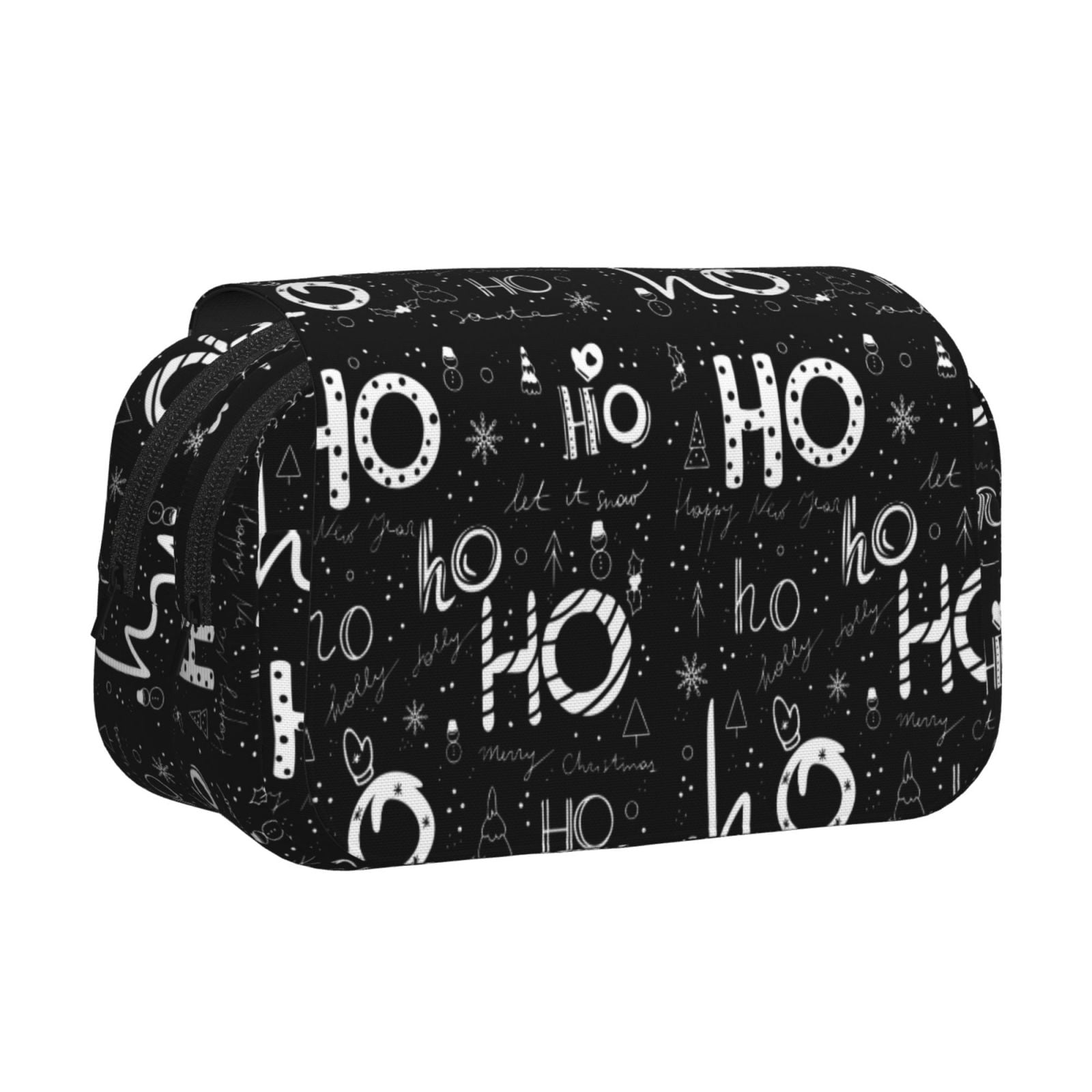 Rateoe Ho-Ho-Ho 2 Pattern Double Clamshell Pen Case, Storage Organizer with Two Zipper Compartments– Holds Up to 50 Pencils & Pens