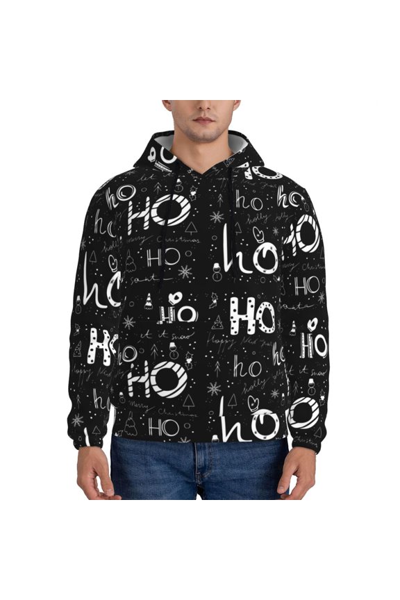 Ho-Ho-Ho 2 Pattern Mens Hoodie, Pullover Hooded Sweatshirt, Kangaroo Pocket Hoodie Ideal for Daily Wear, Travel and Home-XX-Large