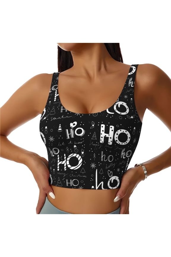 Ho-Ho-Ho 2 Print Womens' Sports Bras Scoop Neck Sports Vest- Padded U Back Seamless High Impact Support-Small