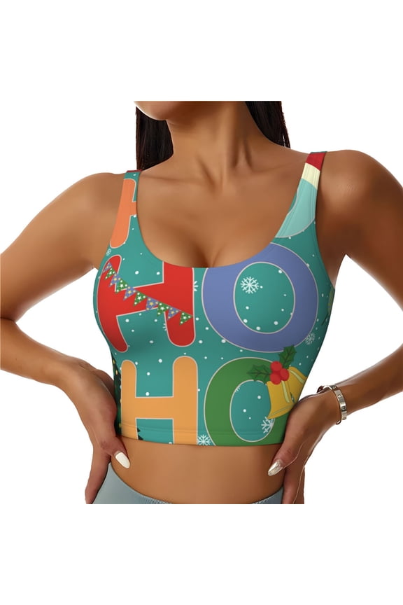 Ho Ho Ho Print Womens' Sports Bras Scoop Neck Sports Vest- Padded U Back Seamless High Impact Support-