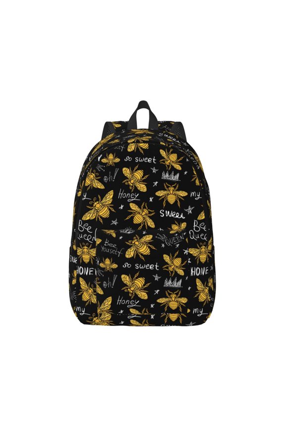 Hohey Bee Golden Embroidery Pattern Canvas College Laptop Backpack,Travel Daypack,Durable Rucksack Travel Notebook Bag School Backpack Book Bag for Men Women-Medium