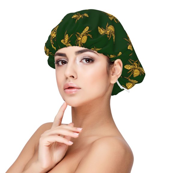 Rateoe Hohey Bee Pattern Silk Satin Hair Bonnet for Sleeping, Adjustable Sleep Cap Turban for Women , Curly Straight Hair Long Large Braid