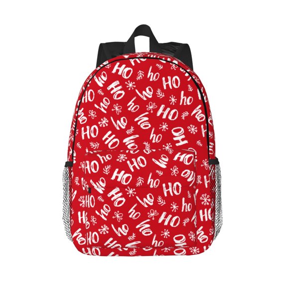 Rateoe Hohoho Pattern Student Backpack Water-resistant Backpack 15-inch Laptop Backpack Lightweight Adjustable School Backpack