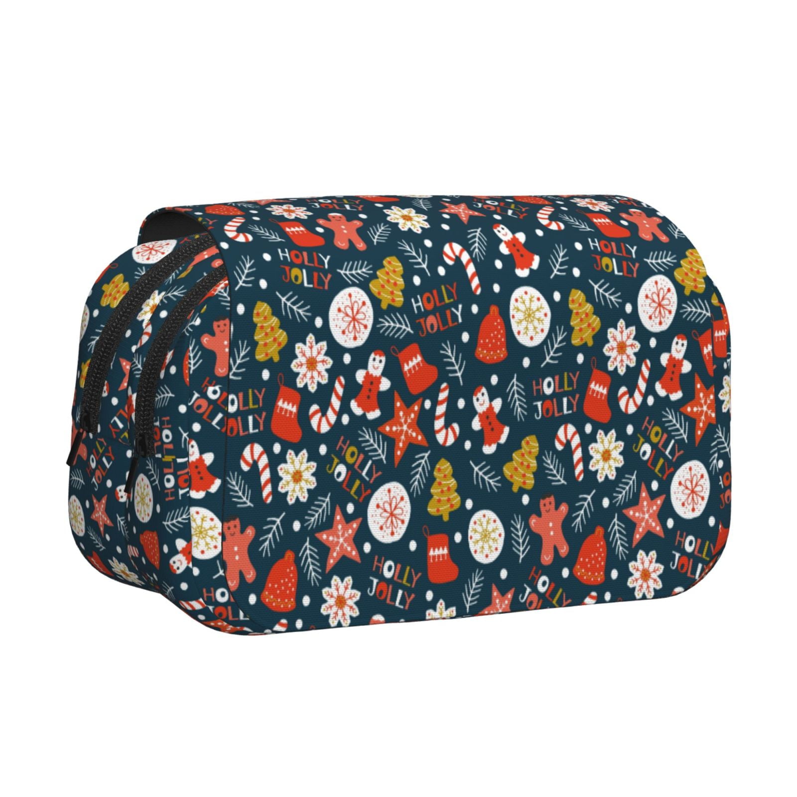 Rateoe Holiday Christmas Cookies Pattern Double Clamshell Pen Case, Storage Organizer with Two Zipper Compartments– Holds Up to 50 Pencils & Pens