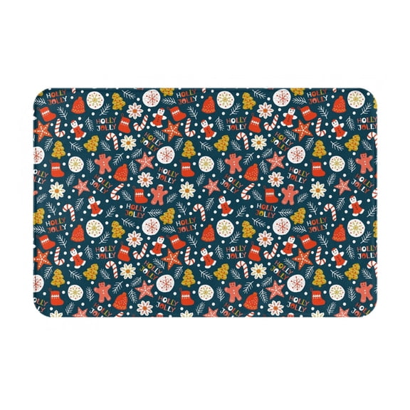 Rateoe Holiday Christmas Cookies Pattern Flannel Door Mat Indoor Outdoor Entrance, Waterproof All-Weather Doormat,Fade Resistant, Low Profile Entryway Mat 16x24in