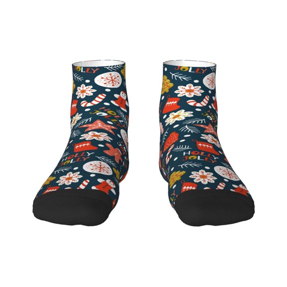 Rateoe Holiday Christmas Cookies Pattern Quarter Crew Socks,Toe Seamed Ankle Socks,Cotton Cushioned Breathable Athletic Crew Sports Socks