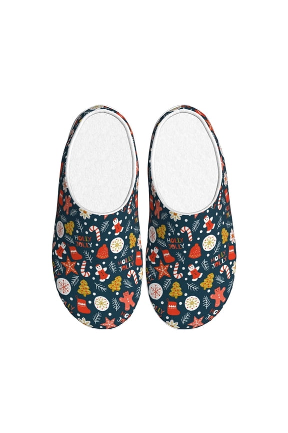 Holiday Christmas Cookies Print Women's Men's Cotton Knit Slippers Lightweight Memory Foam Indoor House Shoes with Anti-Skid Sole-37/38