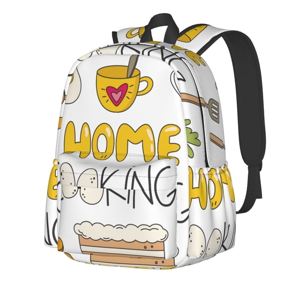 Rateoe Home Cooking Pattern Student Backpack,Backpack for School,Lightweight Bag,Travel Backpack,Outdoor Backpack,Large Capacity Backpack