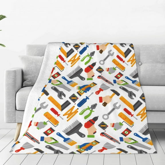 Rateoe Home construction tools Print Fuzzy Fleece Throw Blanket Extra Large,Super Soft,Fluffy and Warm Blankets for Couch,Bed,All Season Use-50"x40"