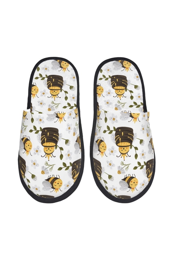 Honey Bee Insect Pattern Fuzzy Slippers Fuzzy Soft House Slippers Plush Furry Warm Cozy Open Toe Fluffy Home Shoes-Large