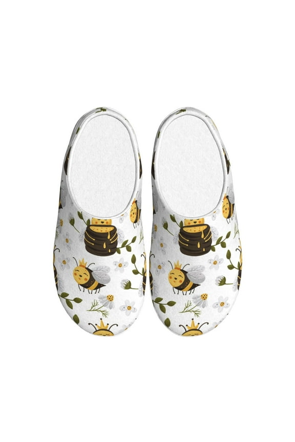 Honey Bee Insect Print Women's Men's Cotton Knit Slippers Lightweight Memory Foam Indoor House Shoes with Anti-Skid Sole-39/40