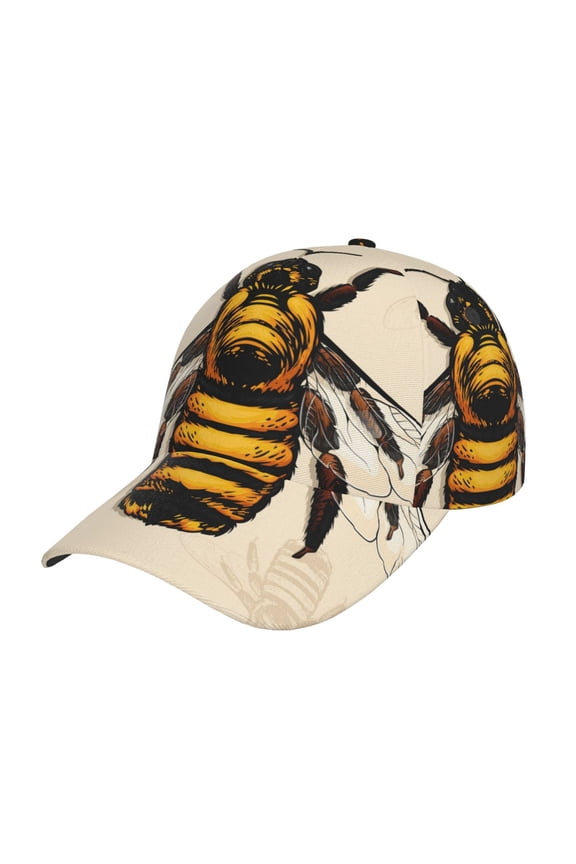 Honey Bee Pattern Baseball Cap Outdoor Cap Mountain Dad Hat - Unstructured Soft Cotton Cap-Adjustable UV Protection Cap