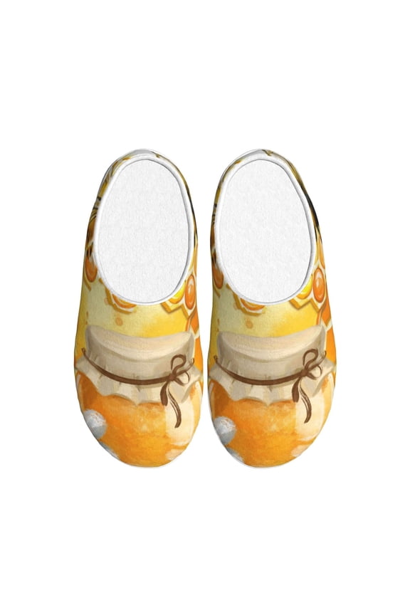 Honey Bee Print Women's Men's Cotton Knit Slippers Lightweight Memory Foam Indoor House Shoes with Anti-Skid Sole-39/40