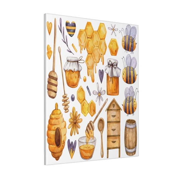 Rateoe Honey Bee Set Pattern Decorative Picture – Unique Modern Wall Art, Ready-to-Hang Canvas Print for Home (Vertical)