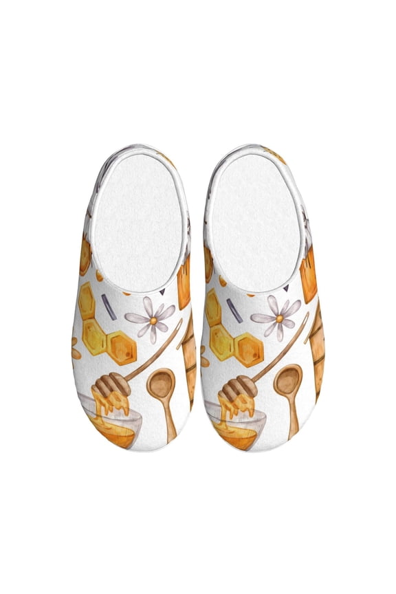 Honey Bee Set Print Women's Men's Cotton Knit Slippers Lightweight Memory Foam Indoor House Shoes with Anti-Skid Sole-37/38
