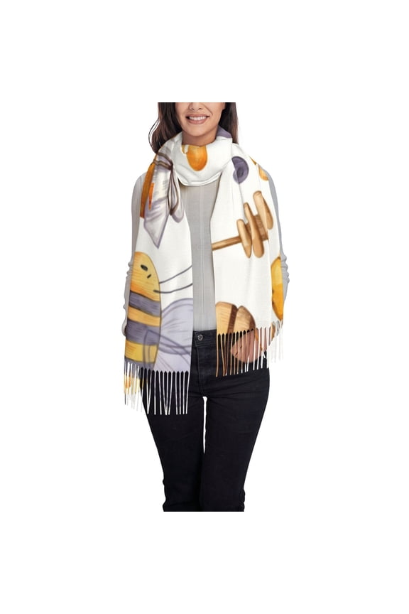 Honey Bee Set Women's Traditional Scarf Wrap Tassel Shawl Fringes Neck Head Shawl Retro Scarf
