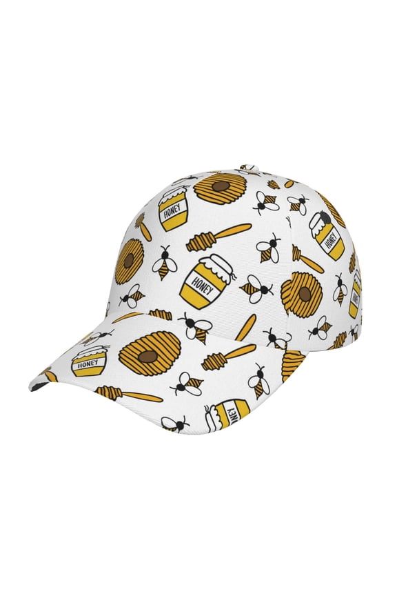 Honey Pattern Mens Baseball Cap Adjustable Curved Brim Hat, Soft Cotton Sports Cap for Outdoor, Casual, and Everyday Wear, Comfortable & Breathable