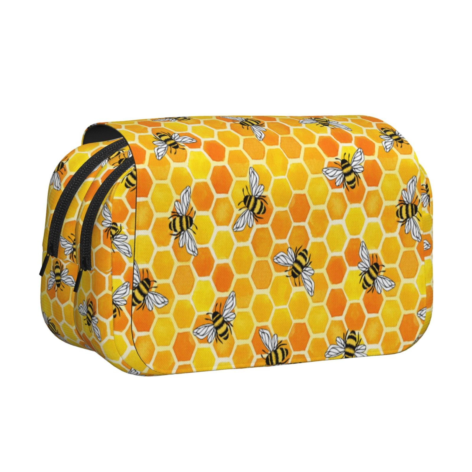 Rateoe Honeycombs Pattern Double Clamshell Pen Case, Storage Organizer with Two Zipper Compartments– Holds Up to 50 Pencils & Pens