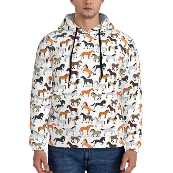 Rateoe Horse Pattern Mens Hoodie, Pullover Hooded Sweatshirt, Kangaroo Pocket Hoodie Ideal for Daily Wear, Travel and Home-Small
