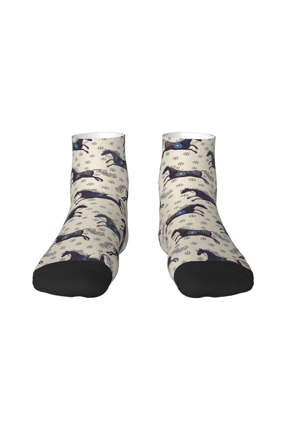 Horse Pattern Quarter Crew Socks,Toe Seamed Ankle Socks,Cotton Cushioned Breathable Athletic Crew Sports Socks