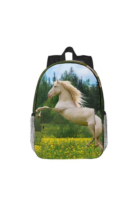 Horse Rearing Up In The Field Pattern Student Backpack Water-resistant Backpack 15-inch Laptop Backpack Lightweight Adjustable School Backpack