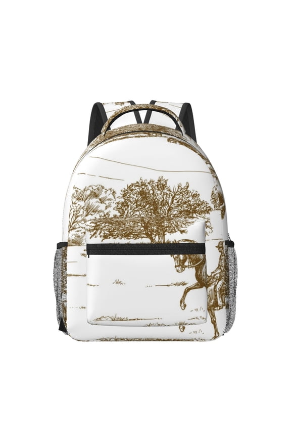 Horse Rider In Field Pattern Durable Student Backpack Laptop Bag- Ergonomic Design, Waterproof Twill Fabric - Ideal for School, Travel, and Outdoor Activities-One Size