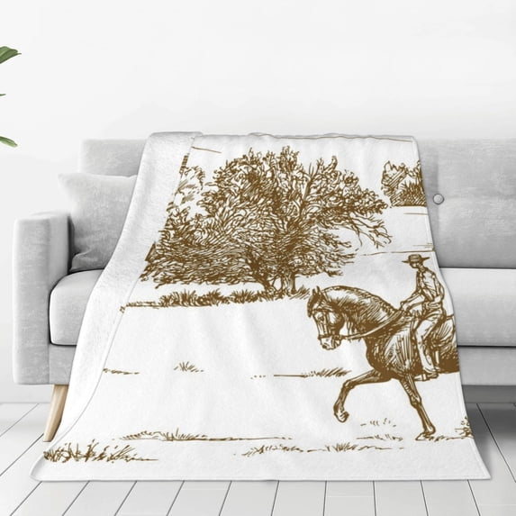 Rateoe Horse Rider In Field Print Fuzzy Fleece Throw Blanket Extra Large,Super Soft,Fluffy and Warm Blankets for Couch,Bed,All Season Use (60"x50")