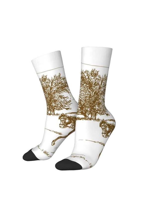 Horse Rider In Field for Women Casual Calf Socks - Cute Crew Socks - Thin Soft Above Ankle Socks Size 5-11