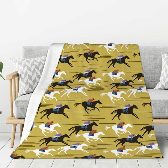 Rateoe Horsemen In Horseraces Pattern Flannel Throw Blanket, Ultra-soft Blanket for Bed, Couch, Car, Hypoallergenic Anti-pilling blanket-