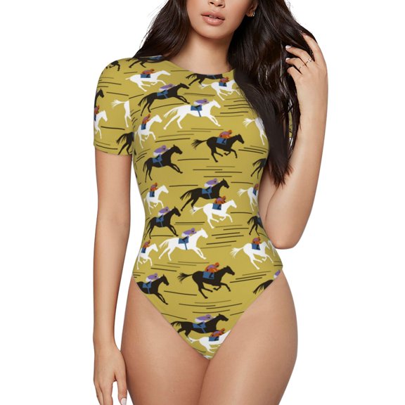 Rateoe Horsemen In Horseraces Printed Women Rash Guard Short Sleeve,Tummy control Swimsuit Surfing Swimsuit Bathing Suit Short-sleeved Onesie UPF 50+ -