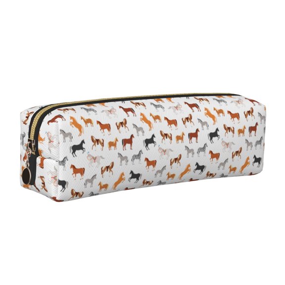 Rateoe Horses Print Leather Pencil Case with Smooth Zipper, Compact Storage for Writing Tools & Art Supplies, 8.26" x 1.96" x 2.16"