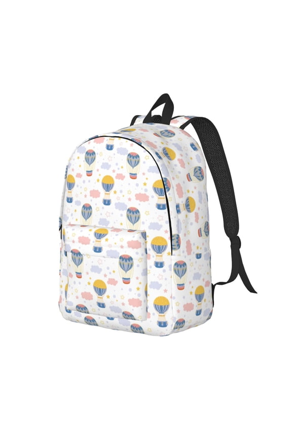 Hot Air Balloon Pattern Durable Canvas Backpack for Men & Women – Stylish & Lightweight – Adjustable Straps, Multiple Pockets – Fits 15-17 Inch LaptopsMedium