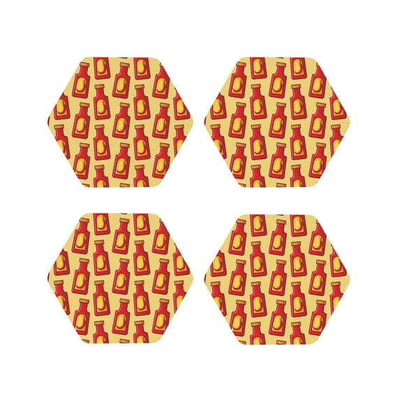 Rateoe Hot Chili Drawing Drink Coasters Set of 4 Leather Coasters Spill Protection for Table Desk,Durable and Non Slip Leather Coaster ,4 Inches Drink Mats-Hexagon