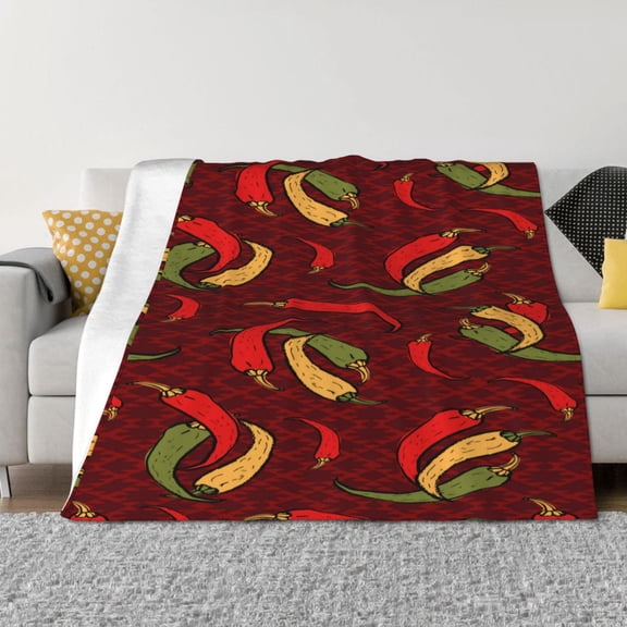 Rateoe Hot Chili Pattern Flannel Throw Blanket, Ultra-soft Blanket for Bed, Couch, Car, Hypoallergenic Anti-pilling blanket-80"x60"(Horizontal)