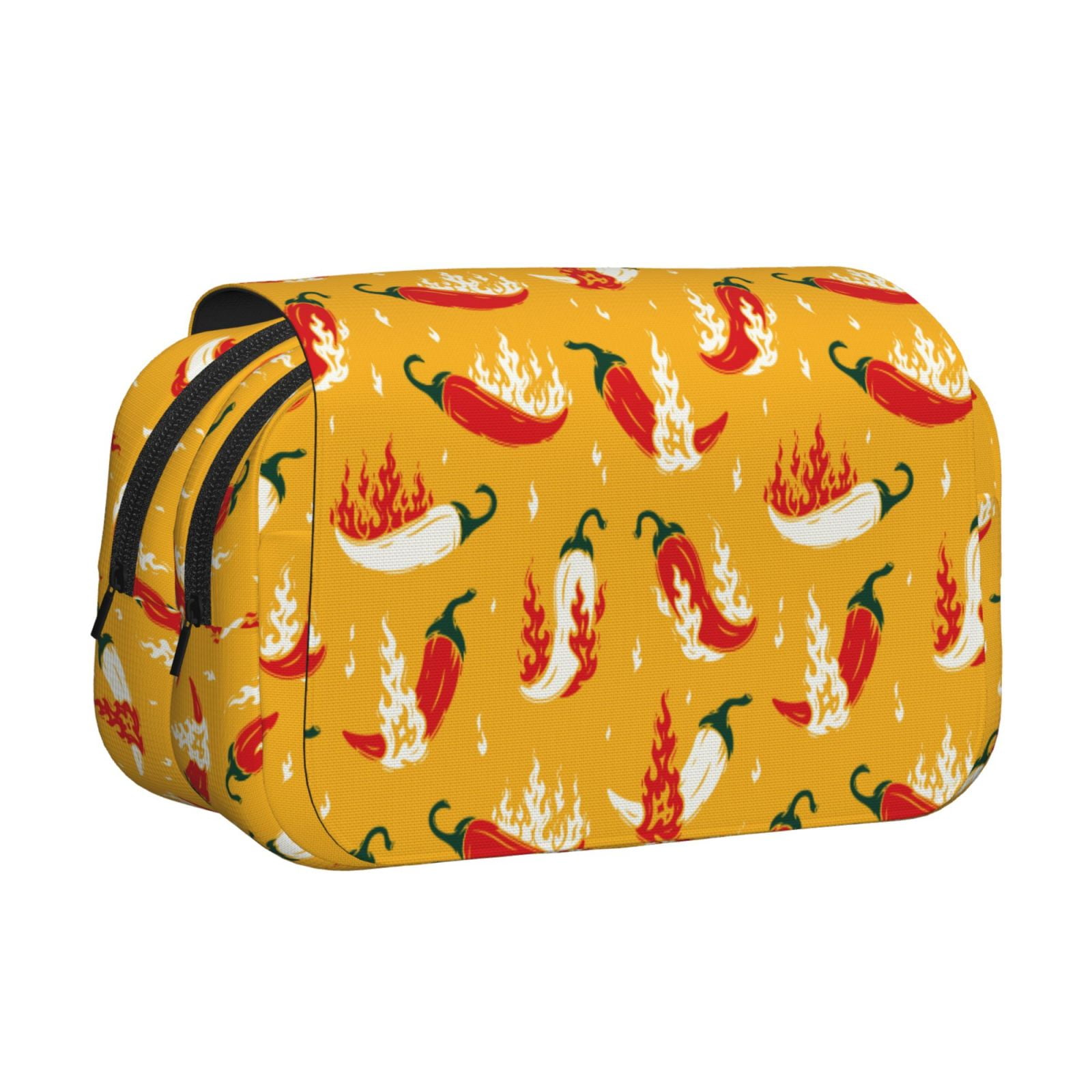 Rateoe Hot Chilli Pattern Double Clamshell Pen Case, Storage Organizer with Two Zipper Compartments– Holds Up to 50 Pencils & Pens